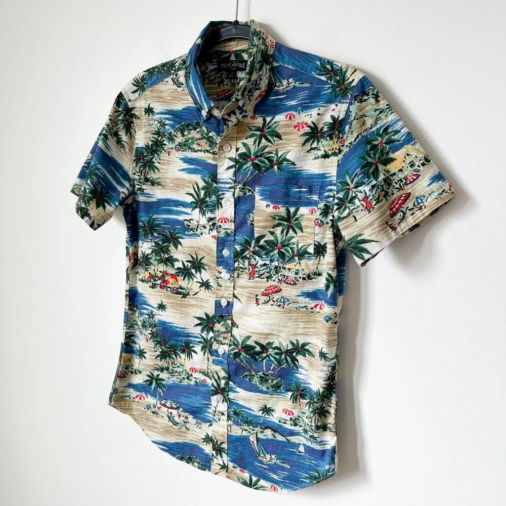 J.Crew‎ Mercantile Flex Short Sleeve Tropical Print Button Up Shirt Mens Small